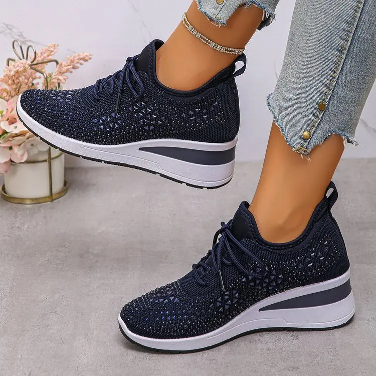 Ingvn  Lady's Shoes New Women Mesh Platform Sneakers High Heels Wedges Thick Bottom Sneakers Breathable Casual Vulcanize Shoes