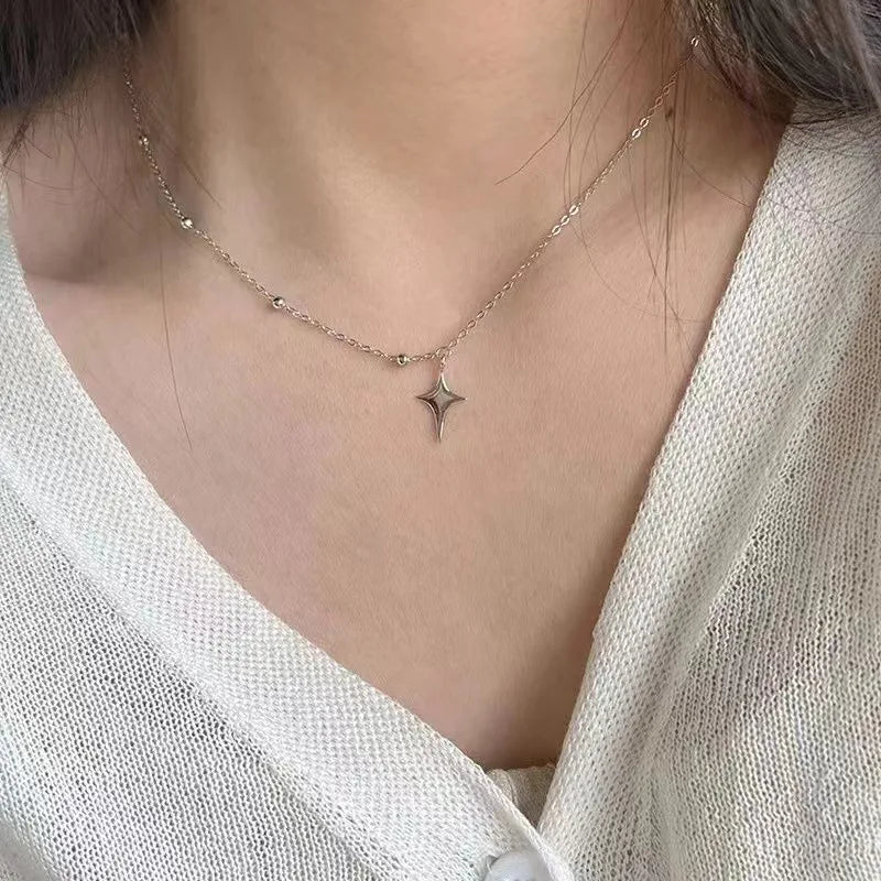 Ingvn  Four-Pointed Star Pendent Necklace Simple Girl Clavicle Chain Trendy Girl Choker Fashion Jewelry