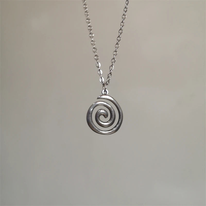 Ingvn  Vintage Spiral Vortex Pendant Hand-woven Leather Rope Necklace for Women Unisex Boho Pentagram Necklace Fashion Y2K Jewelry