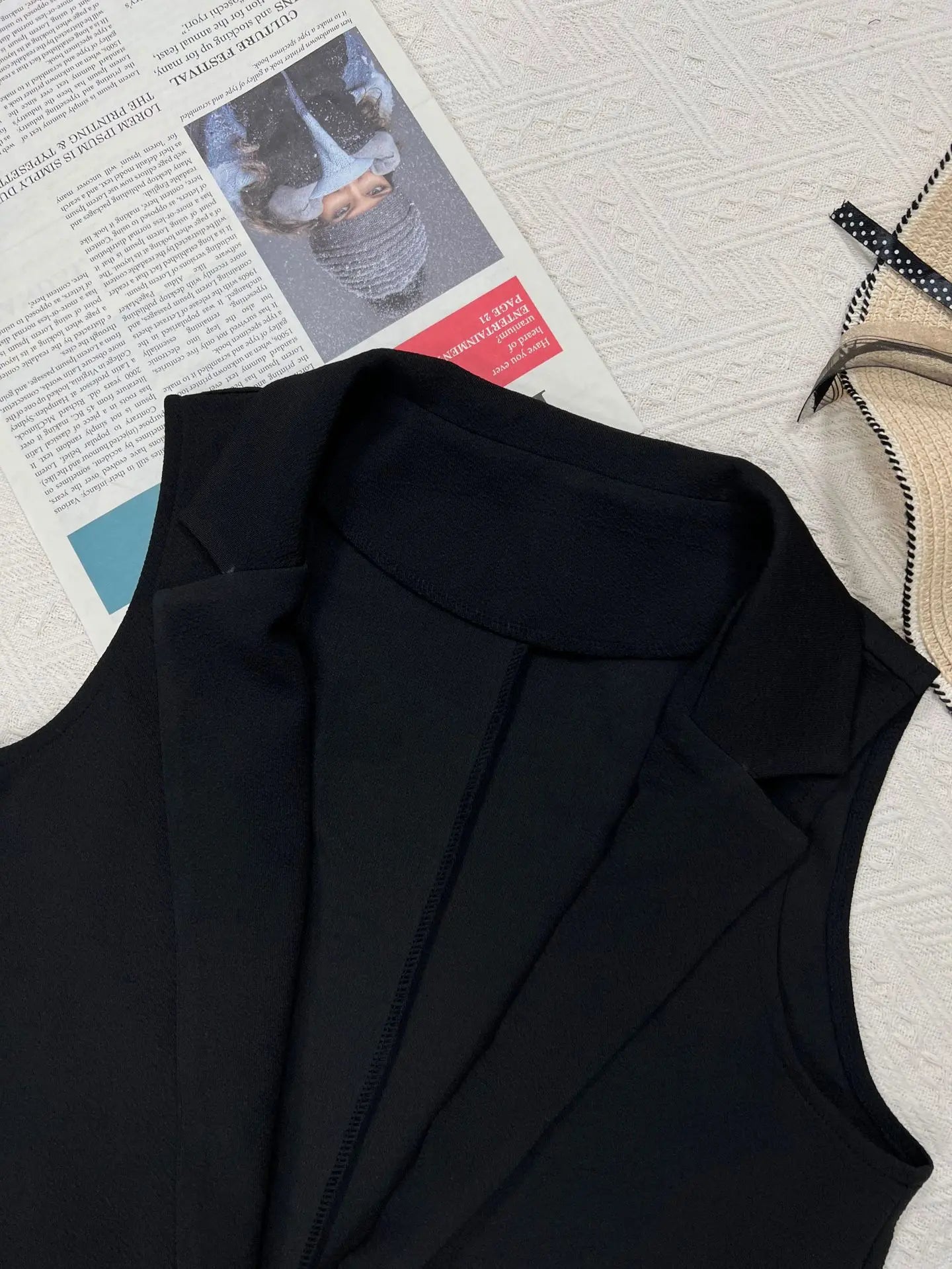 Ingvn  Women's Summer New Black Sleeveless Blazer Vest Stand Collar Open Front Cardigan Casual Office Outerwear