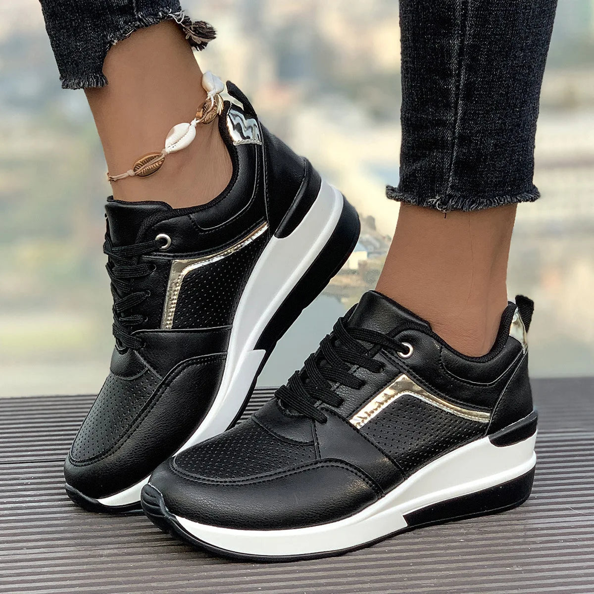 Ingvn  Women's Breathable Casual Shoes Street Fashion Womens Sneakers Lace-up Comfortable Women Platform Shoes Zapatillas De Mujer