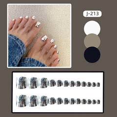 24PCS Y2K Silver Mirror False Toenails With Designs Wearable Summer Press On Short Square Glitter Fake Toe Nails Feet Nail Tips