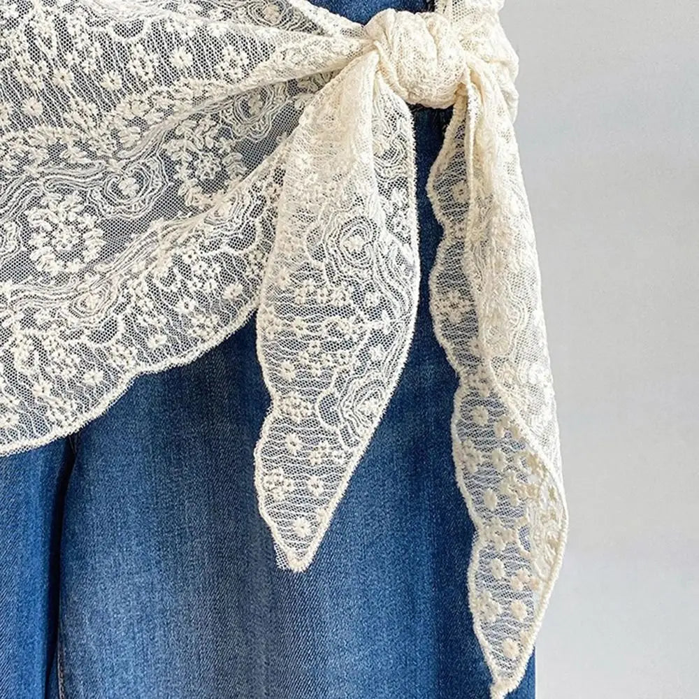 Ingvn  Fashion Flower Embroidery Lace Flower Hair Scarf Cute Thin Mini Lace Skirt Chic Style Bohemian Skirt Extender