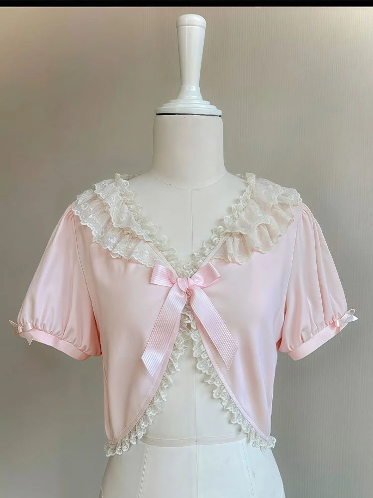 Ingvn  Retro Japanese Lolita Outfits Women Sweet Kawaii Tops Ruffle Mini Dress Suits Y2k Preppy Casual 2 Piece Sets