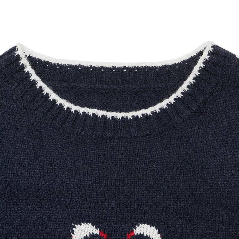 Ingvn  Autumn/Winter New Style Simple and Gentle Style O-neck Long Sleeve Loose-Fitting Plaid Contrast Color Sweater for Women