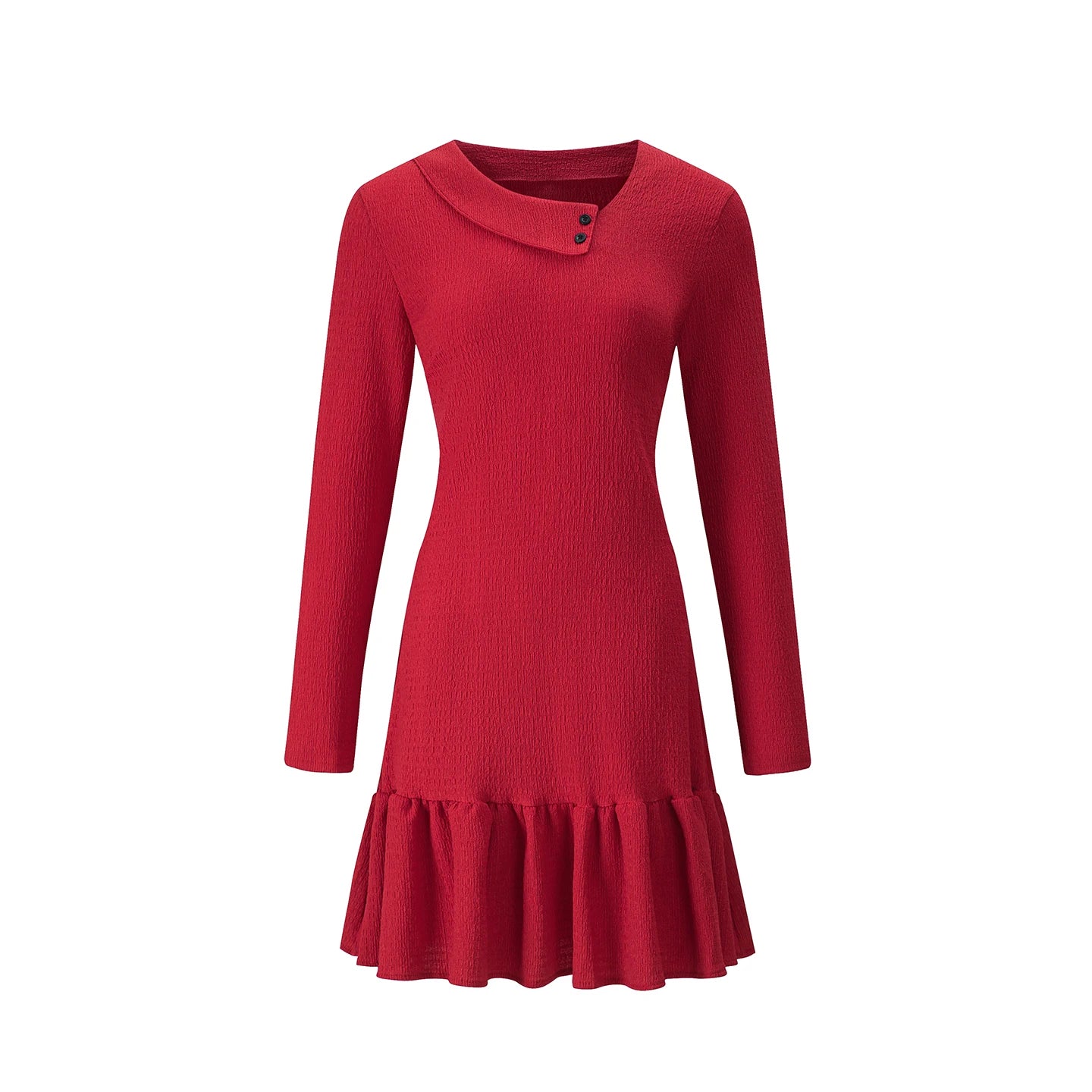 Ingvn - New Long Sleeve Dresses for Women Skew Collar Women Dress Elegant Solid A-LINE Dress Women Vestidos De Verano Mujer