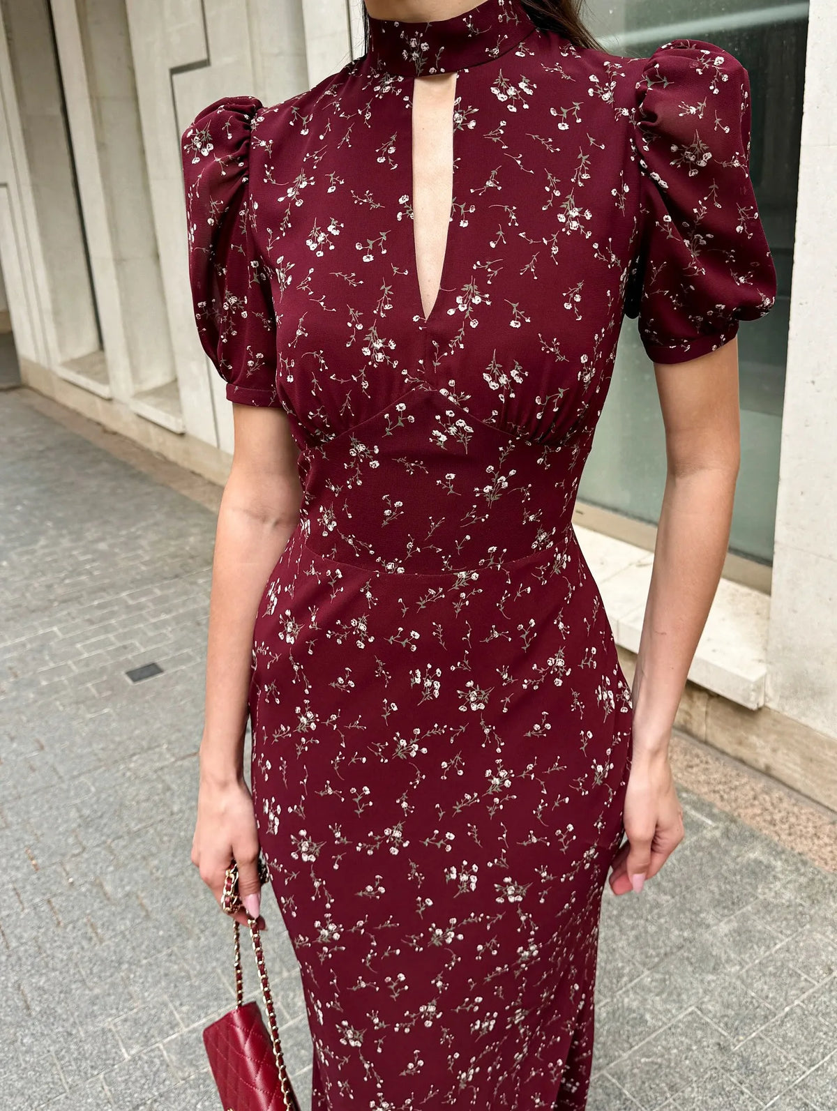 Ingvn  Spring Summer Women's Clothing Deep V Neck Short Sleeve Slim Long Dress For Woman Polyester High Waist Elegant Floral Bodycon