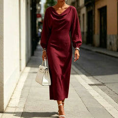 Ingvn - Street Fashion Women's Slim Fit Dress Long Sleeve Daily Wear Summer Dress Gentle Style High Waist Batwing Sleeve