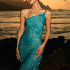 Ingvn  Solid Slimming Fashion Dresses for Women Diagonal Neck Sleeveless Patchwork Lace Up Elegant Dress Female Clothing