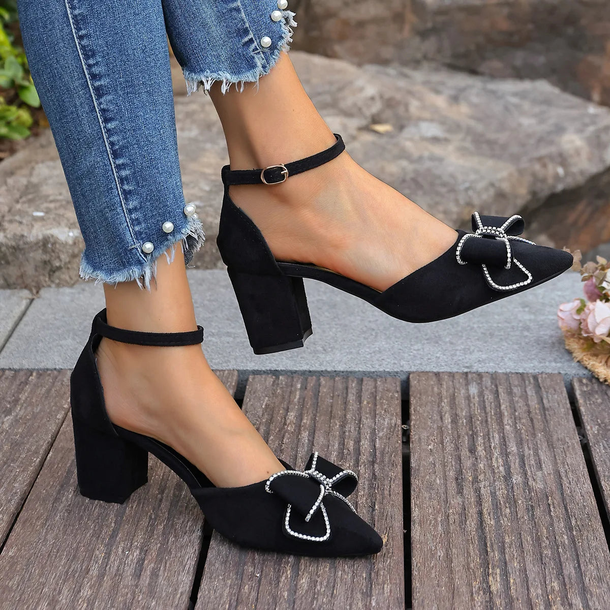 Ingvn  Women's Sandals Summer Women High Heel Pointed Toe Buckle Strap Sweet Style Comfortable Evening Dress Banquet Wedding Shoes