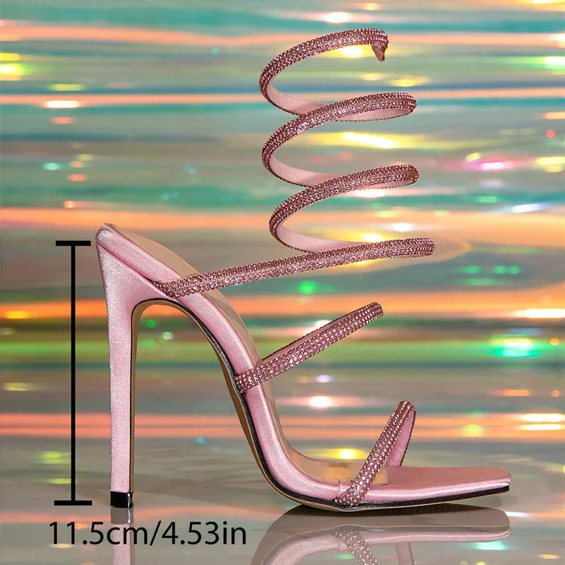 Ingvn  Bling Bling Rhinestones Sequined Ankle Strap Women Gladiator Sandals Summer Fashion Narrow Band Thin High heels Wedding Shoes