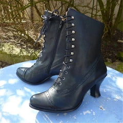 Ingvn  New Lace Up Ladies High Heel Shoes Strange Steampunk Boot Victorian Ankle Boots Women Pointed Toe Thick Soled Short Boots