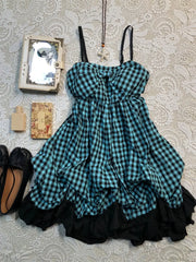 Ingvn  Summer New Vintage Sweet And Spicy Style Plaid Puff Sleeve Short Dress Women's Polyester Fiber Casual Everyday Dress