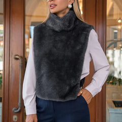 Ingvn - Women  Faux Mink Fur Vest High Neck Warm Sleeveless Waistcoat Elegant Casual Outerwear