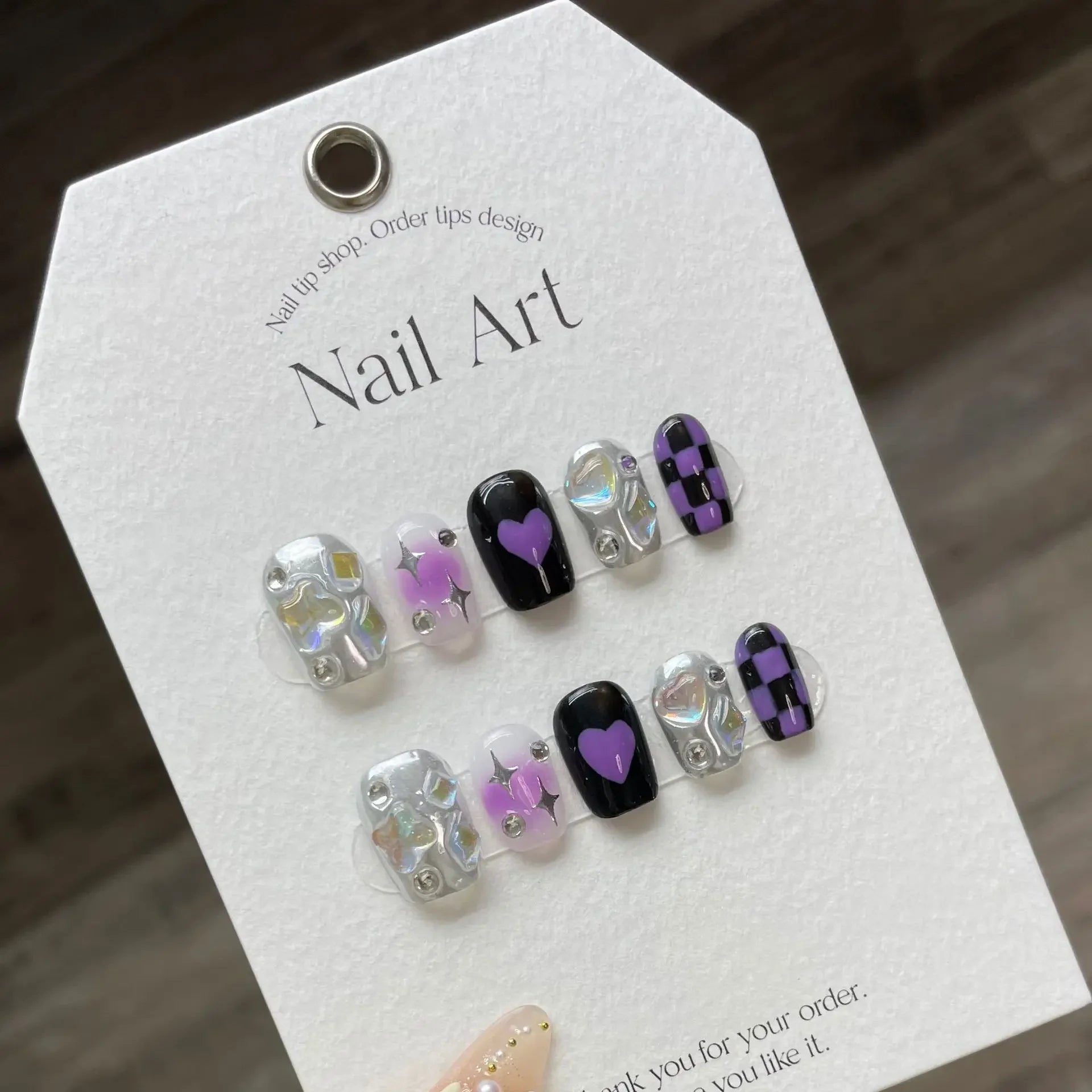Ingvn  10Pcs Short Sweet and Cool Handmade Press On Nails Full Cover Design Round Head Fake Nail Artificial Manicure Wearable Nail Tips
