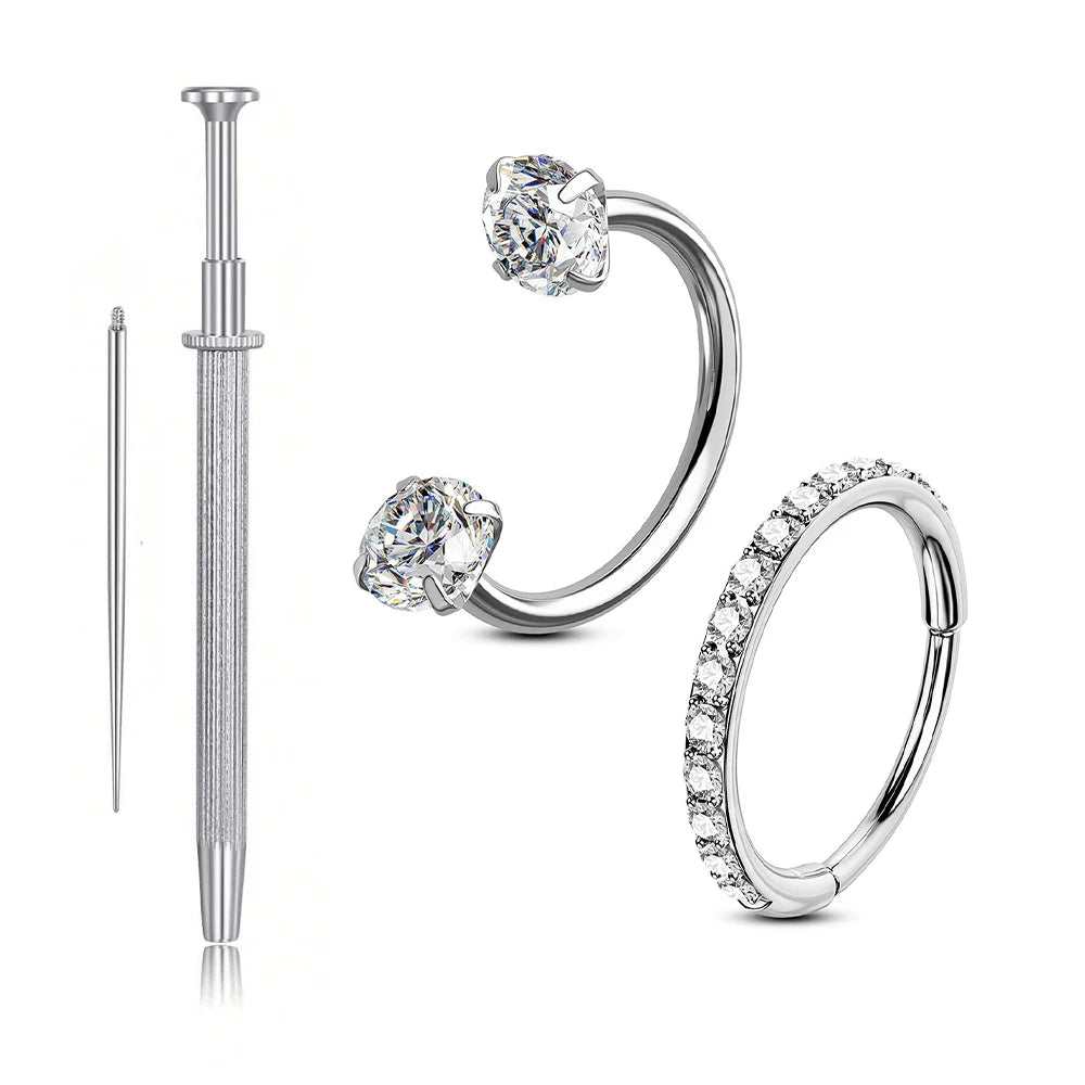 Ingvn  2Pcs 20G Stainless Steel Hoop Nose Ring Double CZ Horseshoe Nose Ring,Two-Tone Eyebrow Lip Piercing Jewelry For Women 8mm