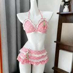 Ingvn  Women's Cute Floral Print Bikini Set Halter Strap Two Piece Swimsuit Ruffle Trim Backless Beachwear Summer Fashion Bathing Suit