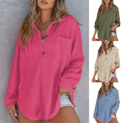 Ingvn  Spring Summer Women's Clothing Short Sleeve Waffle Knit Casual Wear Regular Fit Polyester Button Up Shirt For Ladies