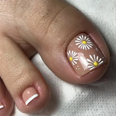 Ingvn  24Pcs Ins Colorful Rainbow Toe Nail Tips Wearable Short Square Head Press on False Nails Glitter Cat's Eye Fake Manicure Summer