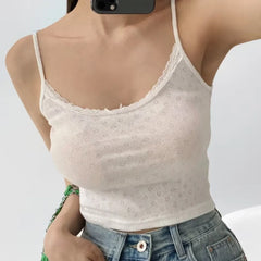 Ingvn  4 colors Sexy Women White Bow O neck Knitted Hollow Out hole Tank Top Slim T-shirts Summer Girl Base Camisole Crop top