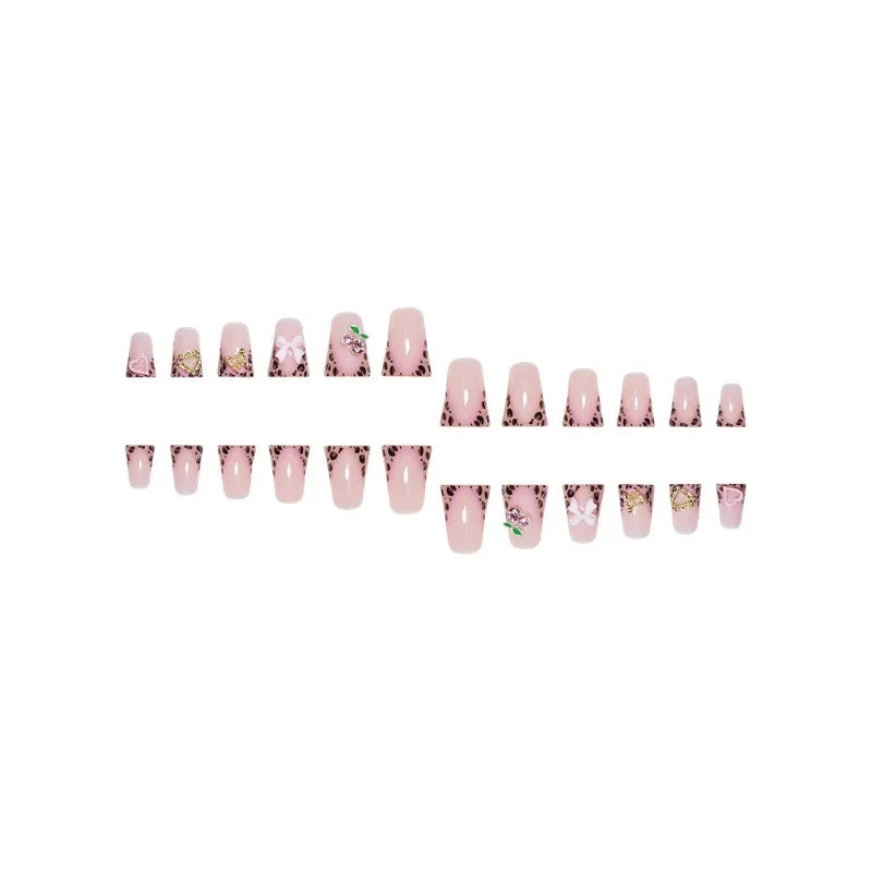 Ingvn  24Pcs 3d Bowknot Love Cherry Ready-made Artificial Nail Tips Leopard French Press on Nails Duckbill Short Aesthetic False Nails