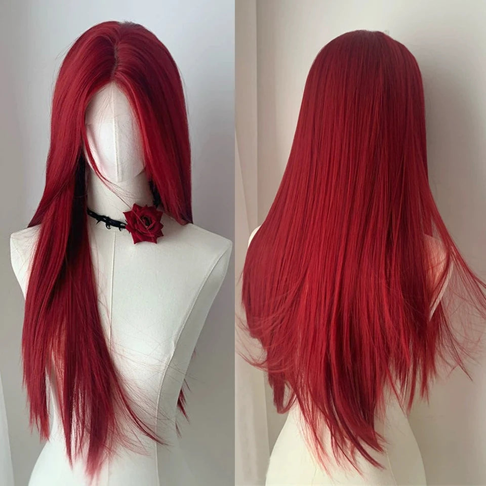 Ingvn  ﻿Long Wavy Ombre Pink Lolita Wig Synthetic Natural Cosplay Small Area Lace Wig Halloween Party Costume Wig for Women Daily Wear