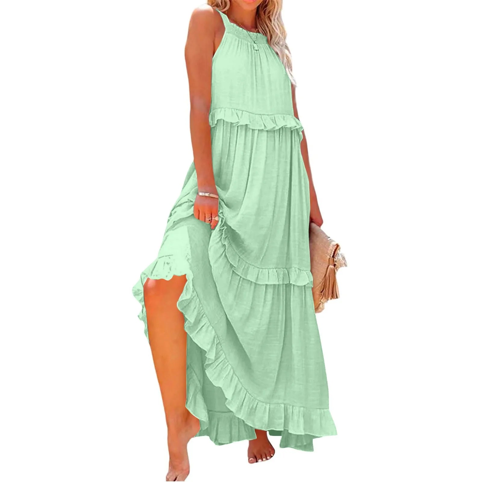 Ingvn  European and American New Summer Vacation Style Long Dress with Big Sway Flowing Beach Skirt for Women