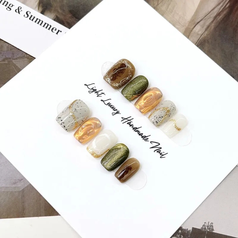 Ingvn  10pcs Handmade Short High Quality Press on Nails with Tools Artificial Realistic Fake Nails Acrylic False Nails for Gluing