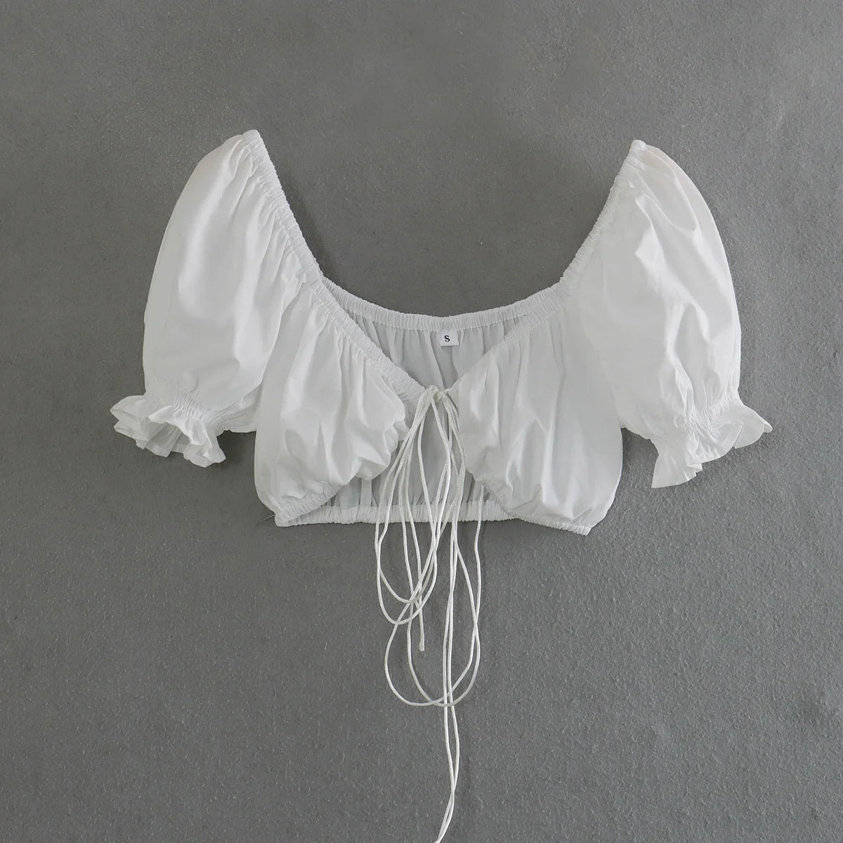 Ingvn  Fashion Bandage Lacing up Bow Elastic Puff Sleeve Crop top Women Summer V neck Tank Tops white black