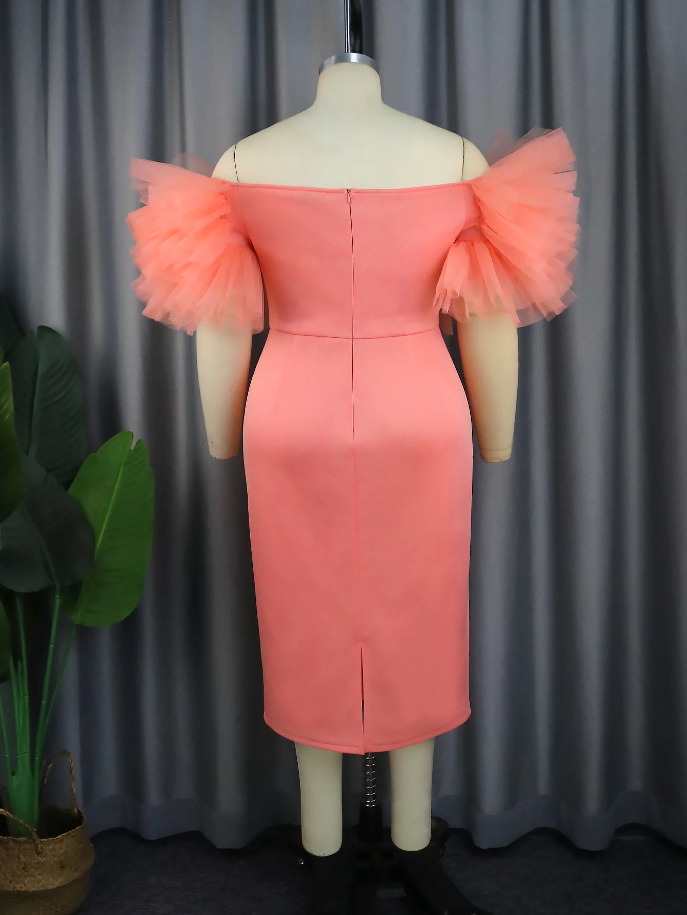 Ingvn  Pink Party Dresses Cold Shoulder Tulle Applique Bodycon High Waist Midi Outfits for Women Evening Wedding Event Gowns