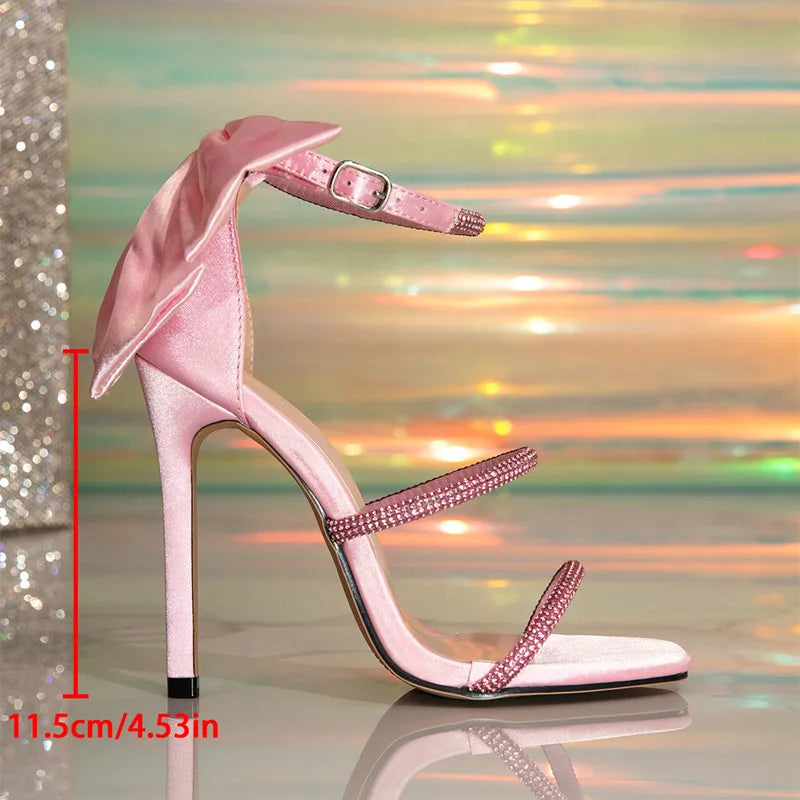 Ingvn  Fashion Rhinestones Satin Bowknot Women Gladiator Sandals Sexy Narrow Band Stiletto High heels Summer Party Prom Shoes Sandalias
