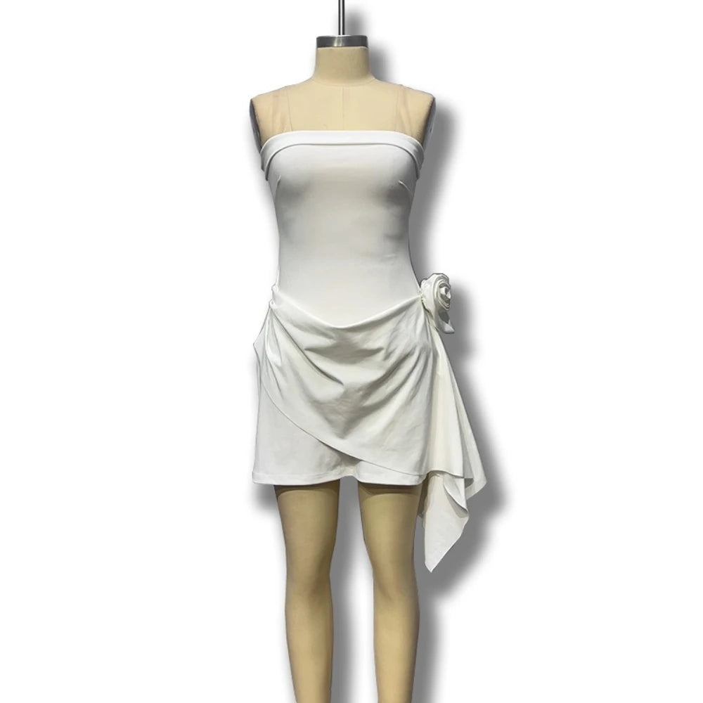 Ingvn  Solid Slimming Spliced Flower Dress for Women Strapless Sleeveless Minimalist Temperament Dresses Female Fashion