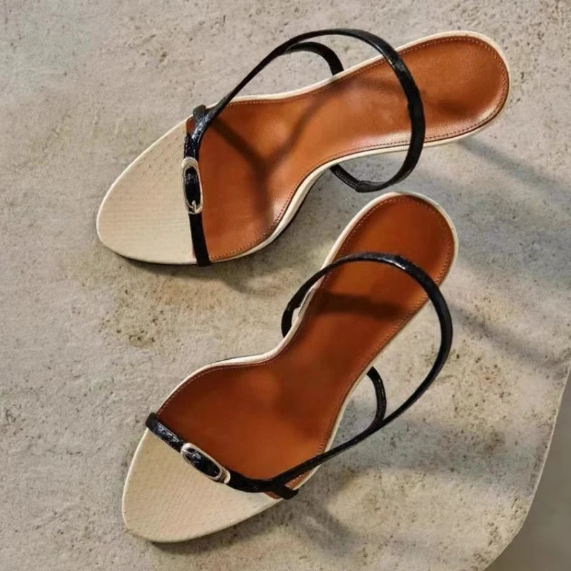 Ingvn  Summer Fashion Buckle Open Toe Slip On Back Strap Sandals Women Black White High Heels Wedding Prom Shoes Zapatos Mujer