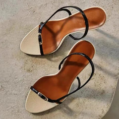 Ingvn  Summer Fashion Buckle Open Toe Slip On Back Strap Sandals Women Black White High Heels Wedding Prom Shoes Zapatos Mujer