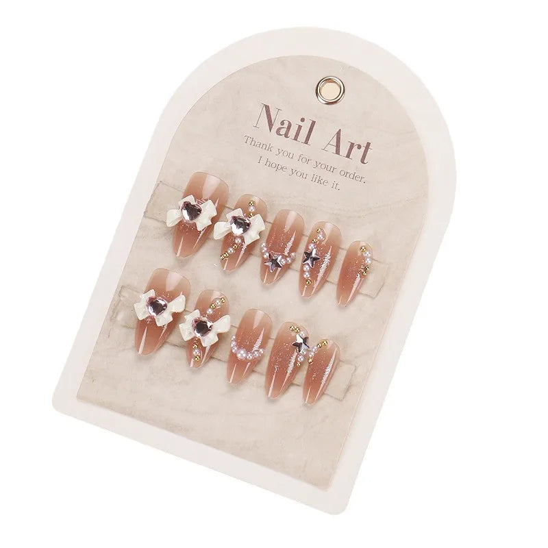 Ingvn  24pcs Love Rhinestone 3d Bowknot Decorated Fake Nails Reusable Adhesive Nail Tips Sparkle Self-adhesive Press on Nails Wholesale