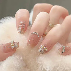 Ingvn  24Pcs Wearable Coffin Fake Nail Tips with Butterfly Camellia Designs Red Long Ballerina False Nails Press on Nails Art Manicure