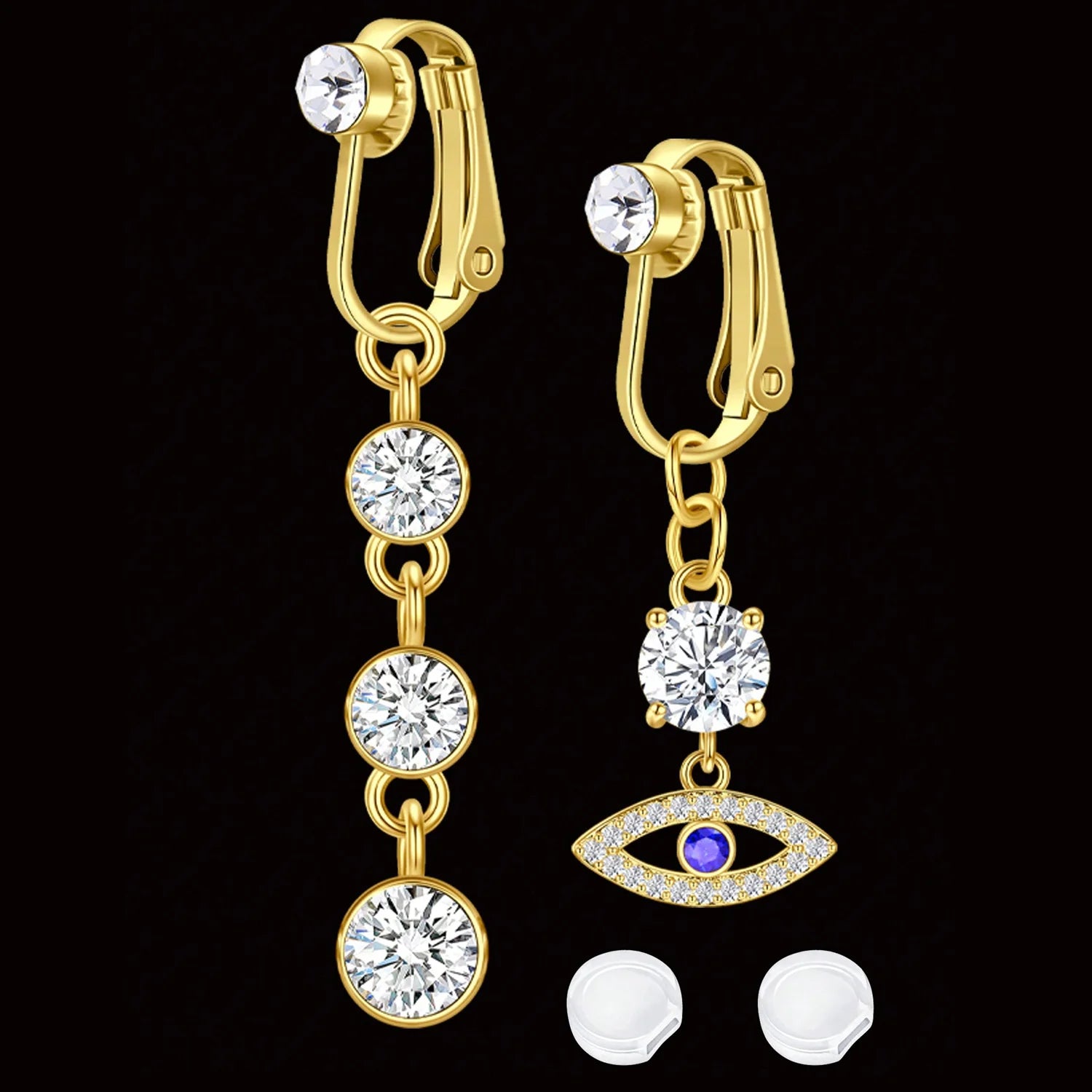 Ingvn  2 Pcs Elegant Clip-On Fake Belly Button Rings for Women - 304 Stainless Steel, Heart, Butterfly & More Designs, Ideal Gift