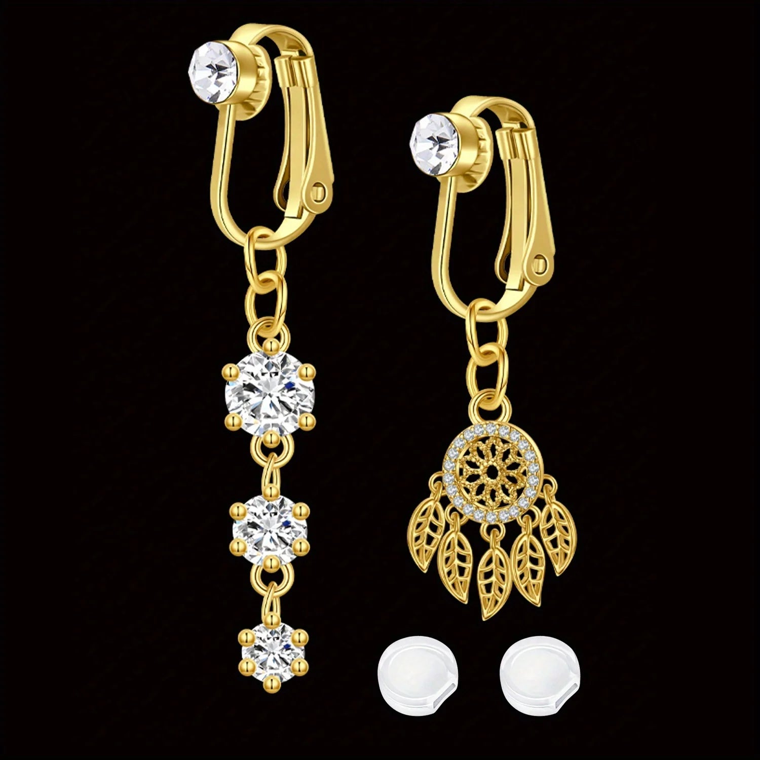 Ingvn  2 Pcs Elegant Clip-On Fake Belly Button Rings for Women - 304 Stainless Steel, Heart, Butterfly & More Designs, Ideal Gift