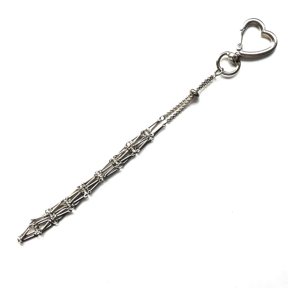 Ingvn  Stainless Steel Metal Net Pocket Lipstick Bag Keychain Charm Bag Accessories Interchangeable Lip Balm Keychain Silver Color Y2K