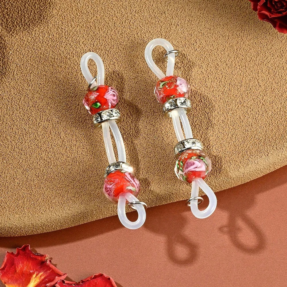 Ingvn  2Pcs Of Fake Nipple Rings - 8mm Glitter Beads-Adjustable Daily Wear Nipple Nooses - Lovers Fake Nipple Faux Nipple Piercing