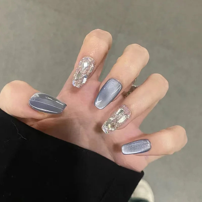Ingvn  24Pcs Pink Ballet Fake Nails Full Cover Nail Tips Long Ballet False Nails with Rhinestone Chain Design Wearable Press on Nails