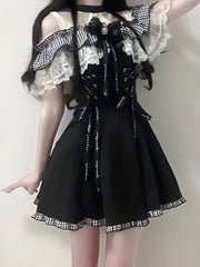 Ingvn  Sweet Japanese Harajuku Pullover Women Y2K Slim Cut Patchwork Lace Long Sleeve Tops Korean Chic Elegant Girls Club Daily Attire