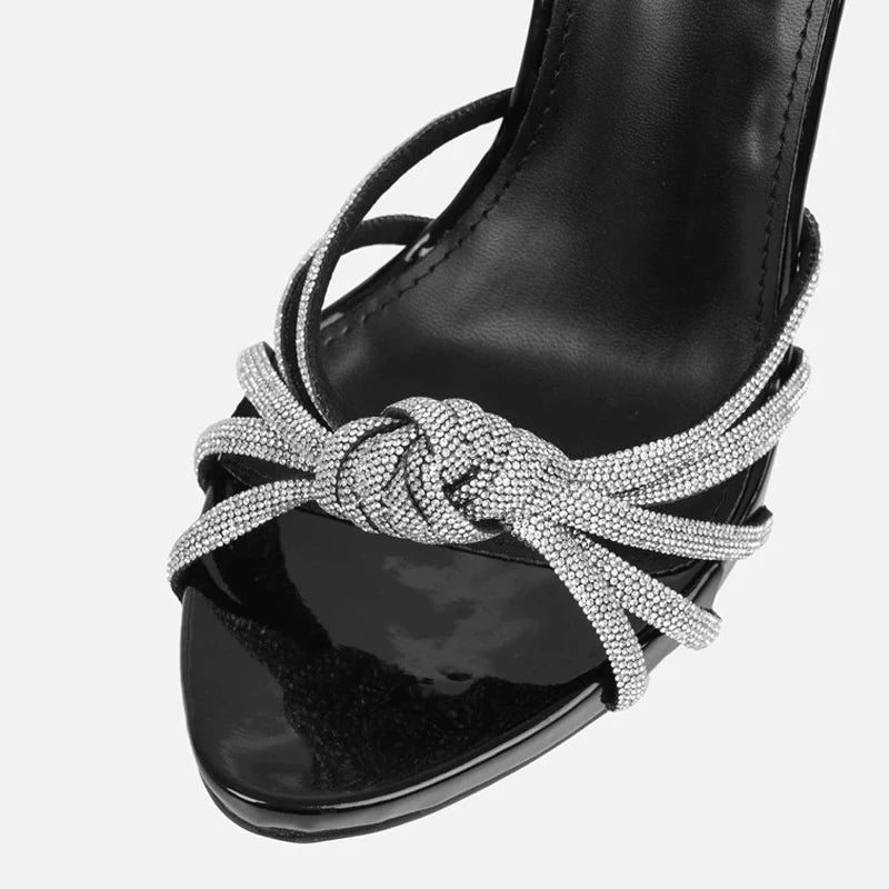 Ingvn  New Arrival Silver Crystal Narrow Band Women's Sandals Summer Party Wedding Prom Shoes Platform Open Toe High Heels
