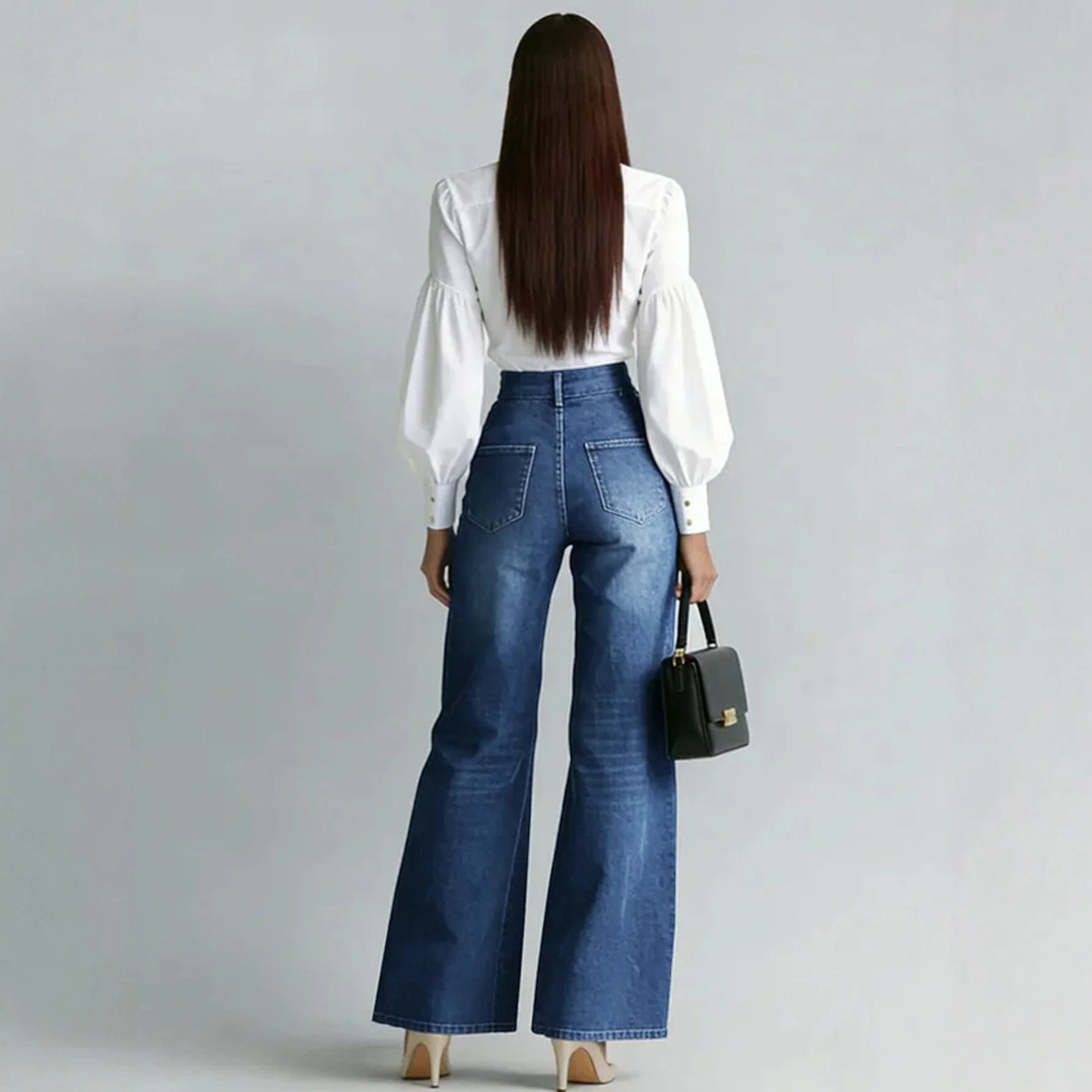 Ingvn  Women's Stylish Gold Zipper Denim Jeans Summer High Waist Fashion Straight Tube Wide Leg Flared Denim Trouser For Chic Pants