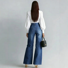Ingvn  Women's Stylish Gold Zipper Denim Jeans Summer High Waist Fashion Straight Tube Wide Leg Flared Denim Trouser For Chic Pants
