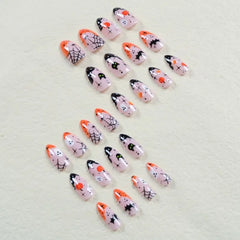 Ingvn  24pcs/set Halloween Black Spider Web Bat Short Press on Nails for Girls Medium False Nails with Glue Medium Square Cheap French