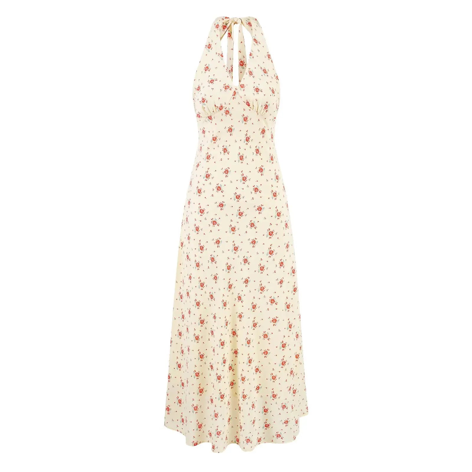 Ingvn  Sexy Black With Pink Floral Print Tie Bow Halter Sling Dress Summer Woman Backless Slim Waist Midi Long Dresses Robe Holiday
