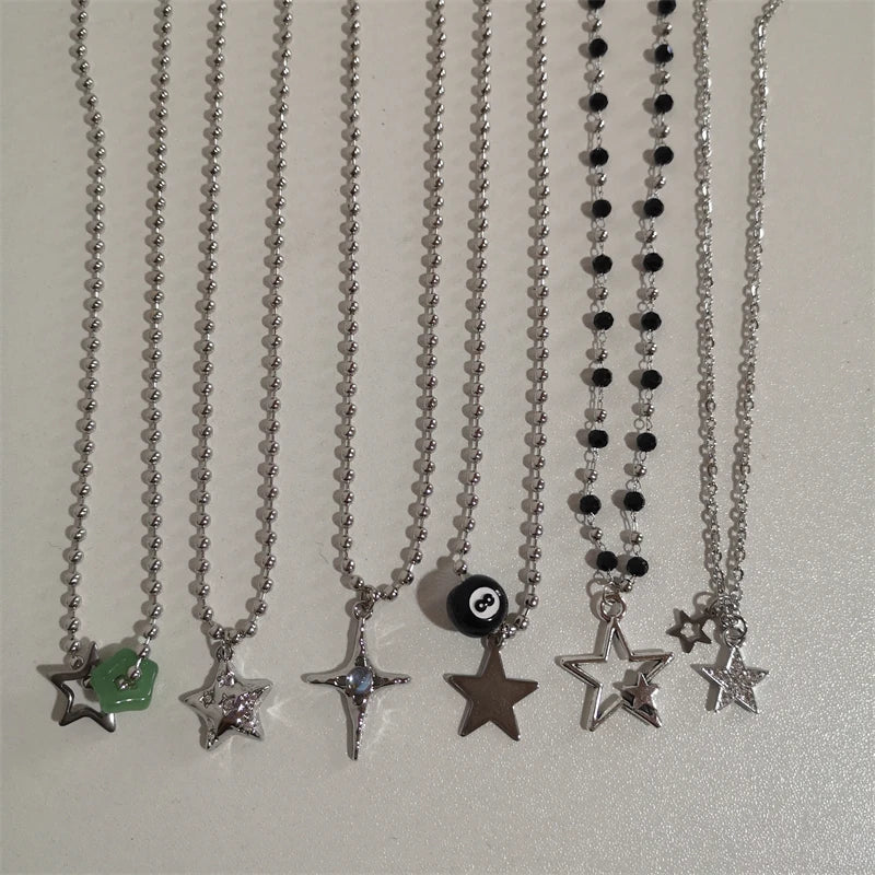 Korean Fashion Chains Star Pendant Necklaces Punk Aesthetic Jewelry Boho Necklace for Women Goth Jewelry Y2K Grunge Rock