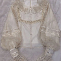 Ingvn  Vintage Lolita Shirt Japanese Women Elegant Sweet Lace Ruffle Embroidery Long Sleeve Blouse Y2k Aesthetic Clothes Tops