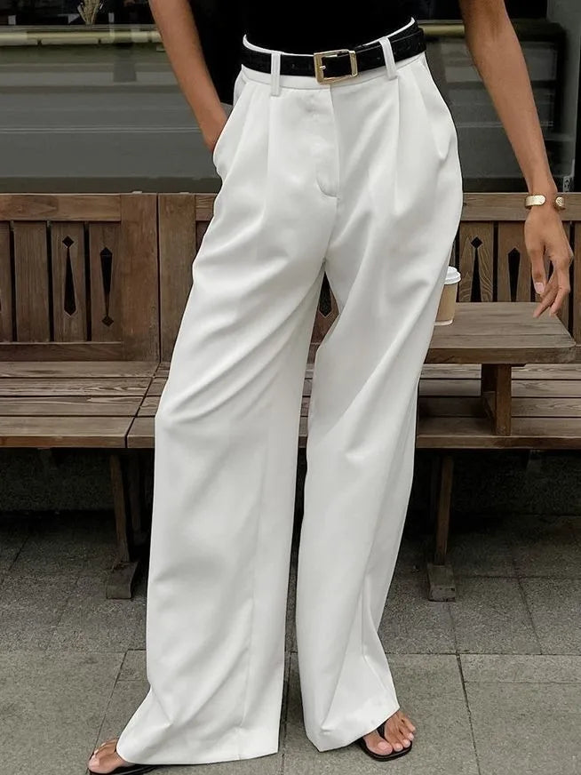Ingvn  Autumn Winter Women's Clothing High Waist Wide Leg Pants Casual Workwear Long Trousers Polyester Fiber Comfort Fit Full Length